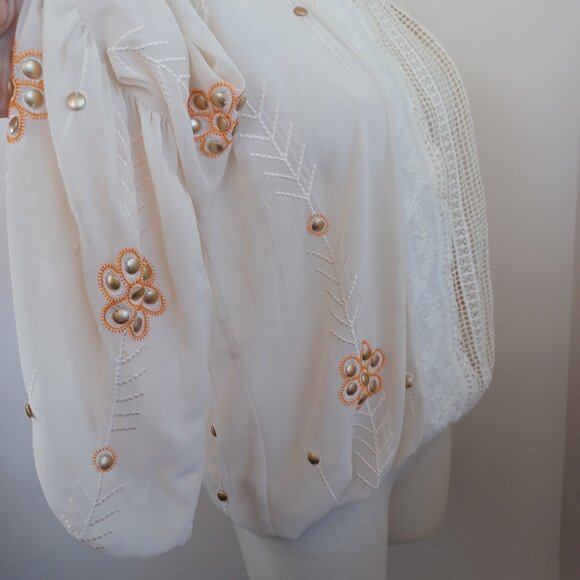 The Wallflower Boho Blouse Embroidered Lace Cream Orange Womens Large - Picture 9 of 12